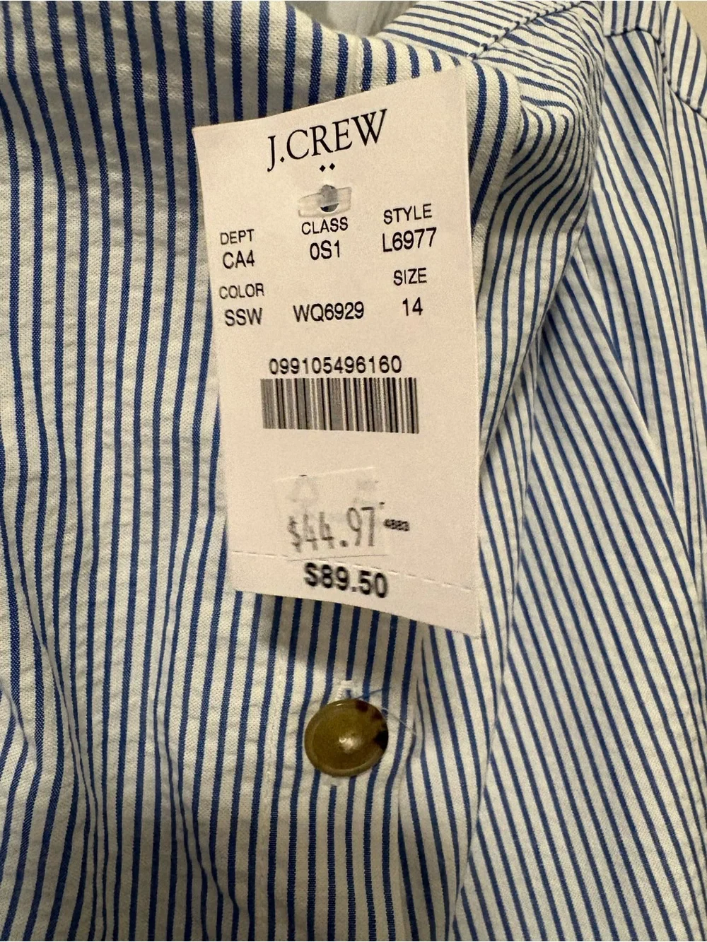 J CREW Seersucker Blue and White Pinstripe Button-Front Sundress